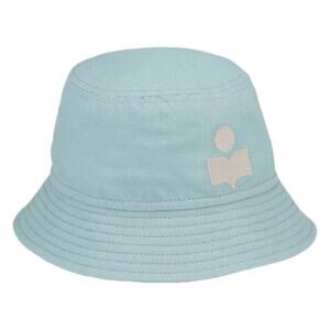 Isabel Marant Haley Embroidered Logo Cotton Bucket Hat Aqua Medium 56cm NWT